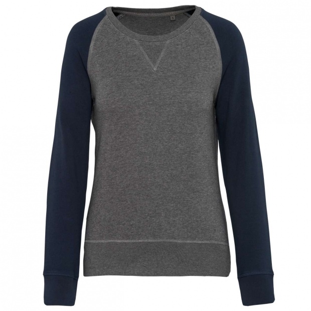 LADIES' TWO-TONE ORGANIC CREW NECK RAGLAN SLEEVE SWEATSHIRT