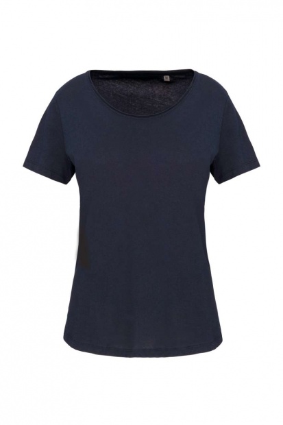 LADIES' SHORT-SLEEVED ORGANIC T-SHIRT WITH RAW EDGE NECKLINE