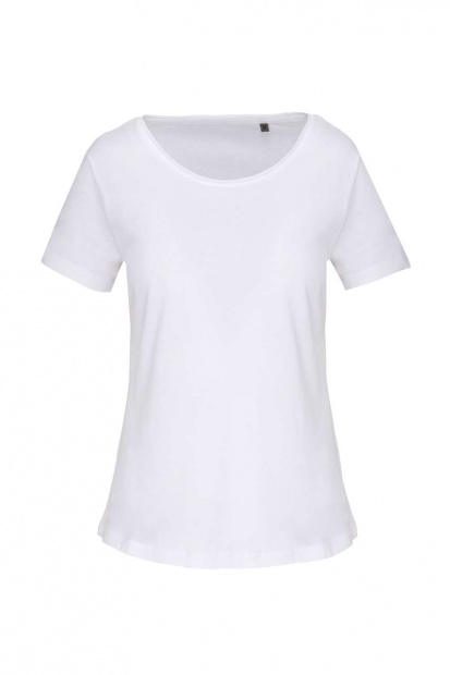 LADIES' SHORT-SLEEVED ORGANIC T-SHIRT WITH RAW EDGE NECKLINE