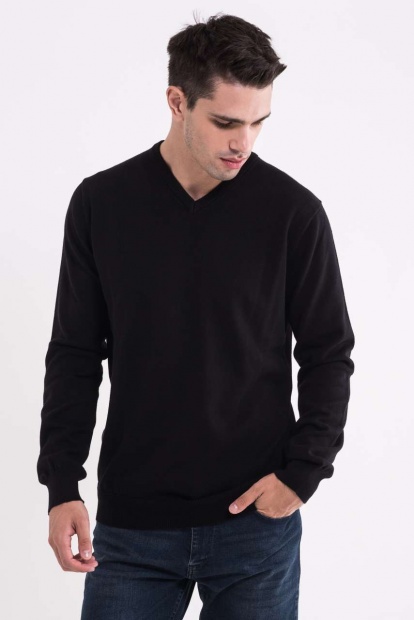 MEN’S V-NECK FINE GAUGE COTTON PULLOVER