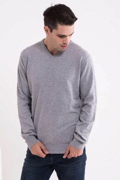 MEN’S V-NECK FINE GAUGE COTTON PULLOVER