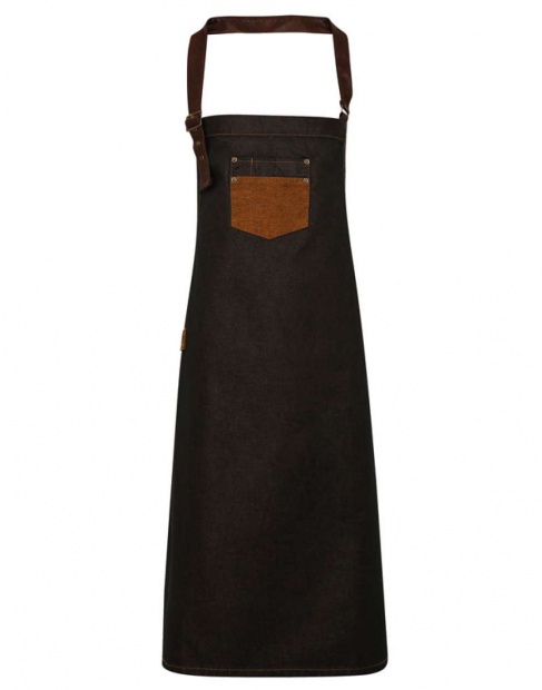 'DIVISION' WAXED LOOK DENIM BIB APRON WITH FAUX LEATHER