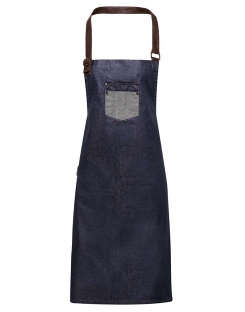 'DIVISION' WAXED LOOK DENIM BIB APRON WITH FAUX LEATHER