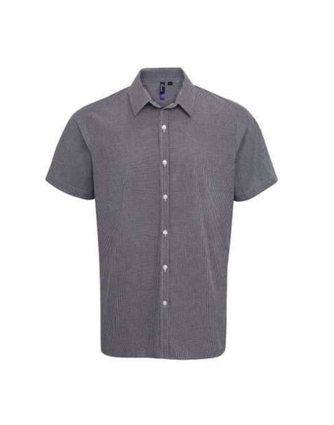 MEN'S SHORT SLEEVE GINGHAM COTTON MICROCHECK SHIRT