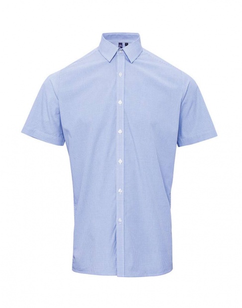 MEN'S SHORT SLEEVE GINGHAM COTTON MICROCHECK SHIRT