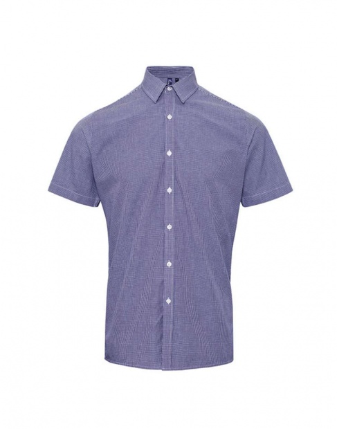 MEN'S SHORT SLEEVE GINGHAM COTTON MICROCHECK SHIRT