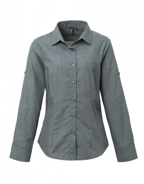 WOMEN'S CROSS-DYE ROLL SLEEVE POPLIN BAR SHIRT