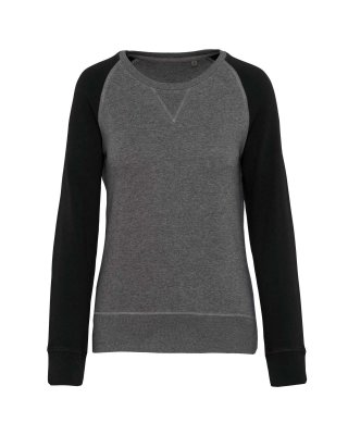 LADIES' TWO-TONE ORGANIC CREW NECK RAGLAN SLEEVE SWEATSHIRT