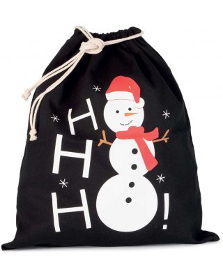 COTTON BAG WITH SNOWMAN DESIGN AND DRAWCORD CLOSURE