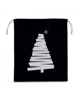 COTTON BAG WITH CHRISTMAS TREE DESIGN AND DRAWCORD CLOSURE