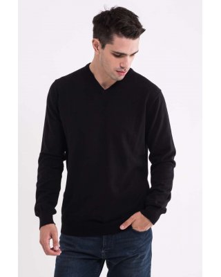 MEN’S V-NECK FINE GAUGE COTTON PULLOVER