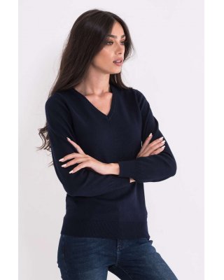 LADIES’ V-NECK FINE GAUGE COTTON PULLOVER