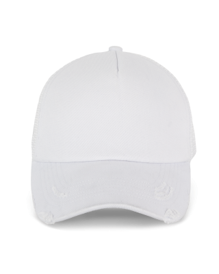 DESTROYED COTTON 5 PANEL TRUCKER WITH SOFT FRONT PANEL