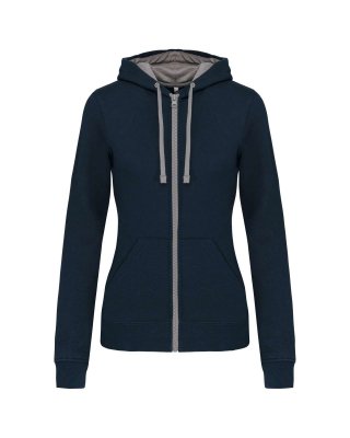 LADIES’ CONTRAST HOODED FULL ZIP SWEATSHIRT