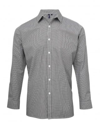 MEN'S LONG SLEEVE GINGHAM COTTON MICROCHECK SHIRT