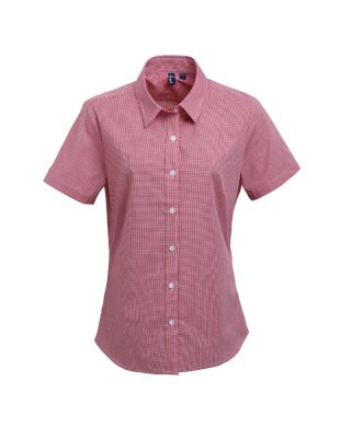 WOMEN'S SHORT SLEEVE GINGHAM MICROCHECK SHIRT