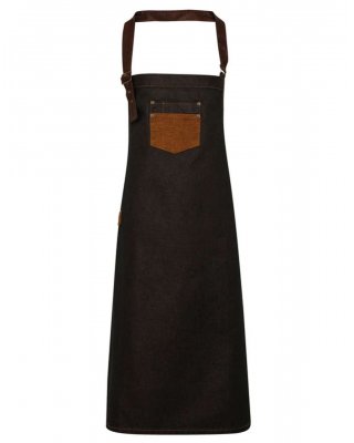 'DIVISION' WAXED LOOK DENIM BIB APRON WITH FAUX LEATHER