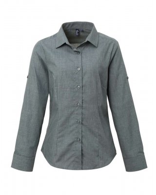 WOMEN'S CROSS-DYE ROLL SLEEVE POPLIN BAR SHIRT